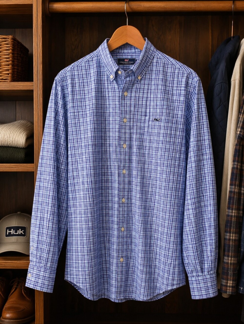 Vineyard Vines Blue Plaid Button-Down "Whale Shirt" XL